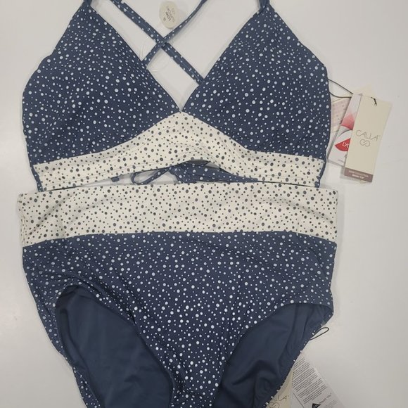 CALIA 2 pc Swimsuit Bikini Set Freckle Dot Ardosia Amethyst Sz XL